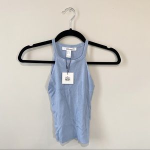 Blue High Neck Ribbed Tank